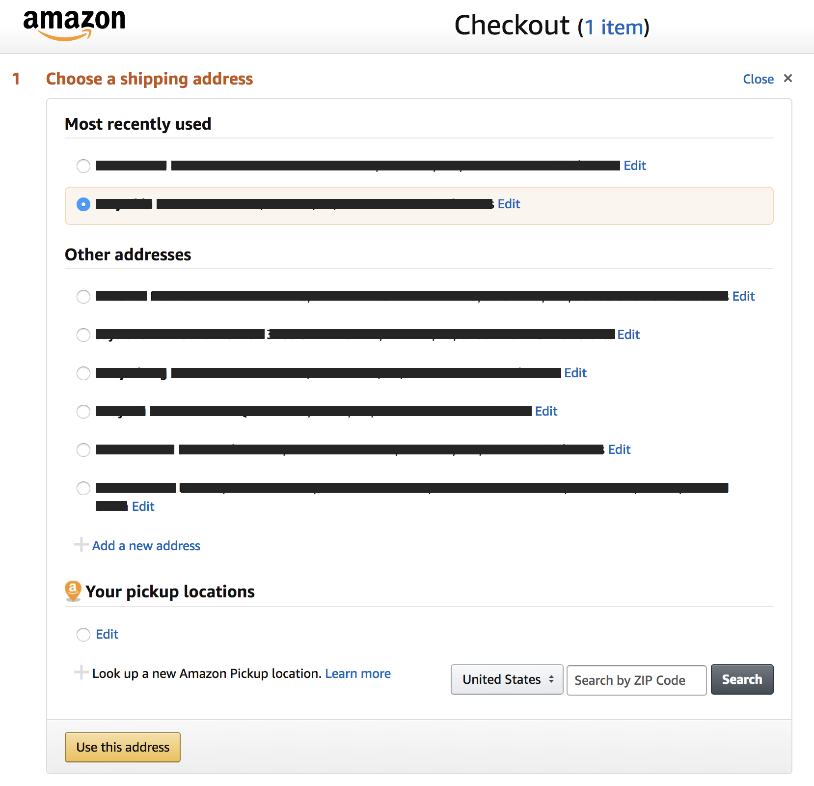 Amazon seperates most recently used addresses and other addresses