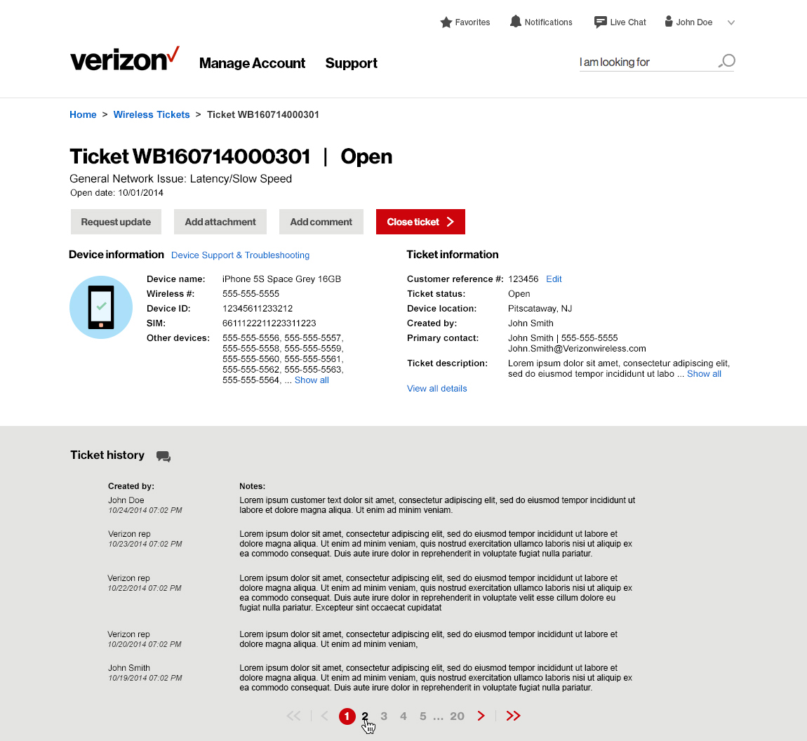 Customer can view the status update in ticket details page